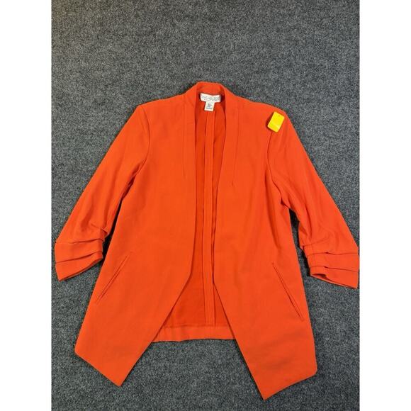 Rachel Zoe Size M Orange Stretch Open Front Blazer Jacket with Ruched Sleeves - Picture 12 of 12